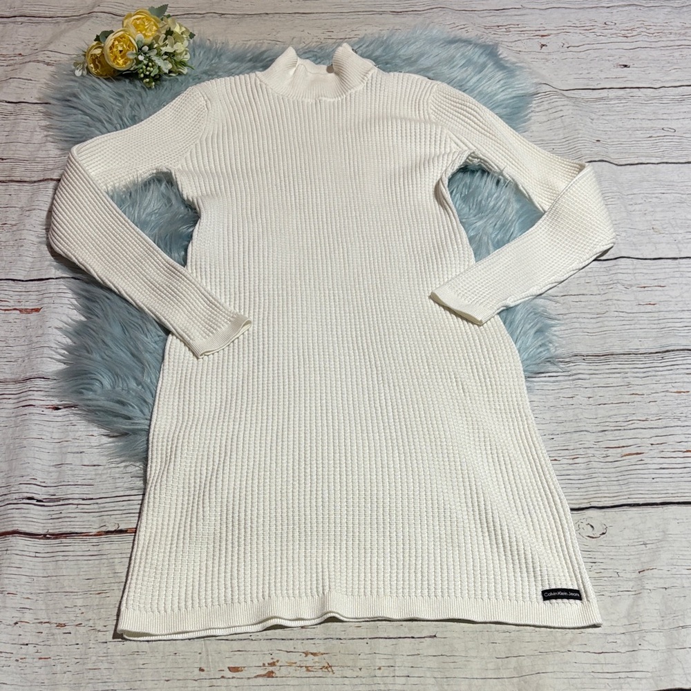 Calvin Klein Jeans Waffle Knit Stretch Mockneck Long Sleeve Dress sz XL